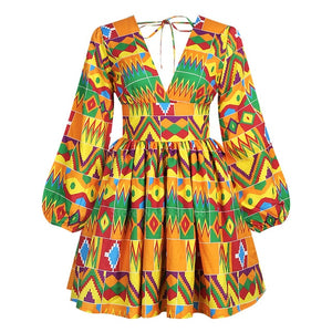 Ladies Clothes African  News Full Sleeve V-neck Dashiki Full Sleeve  Ankara African Dresses for Women Plus Vestidos