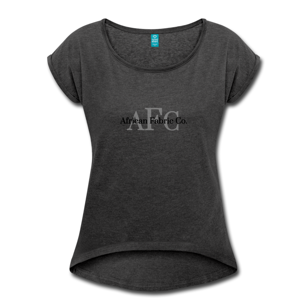 African Fabric Co. Women's Roll Cuff T-Shirt - heather black