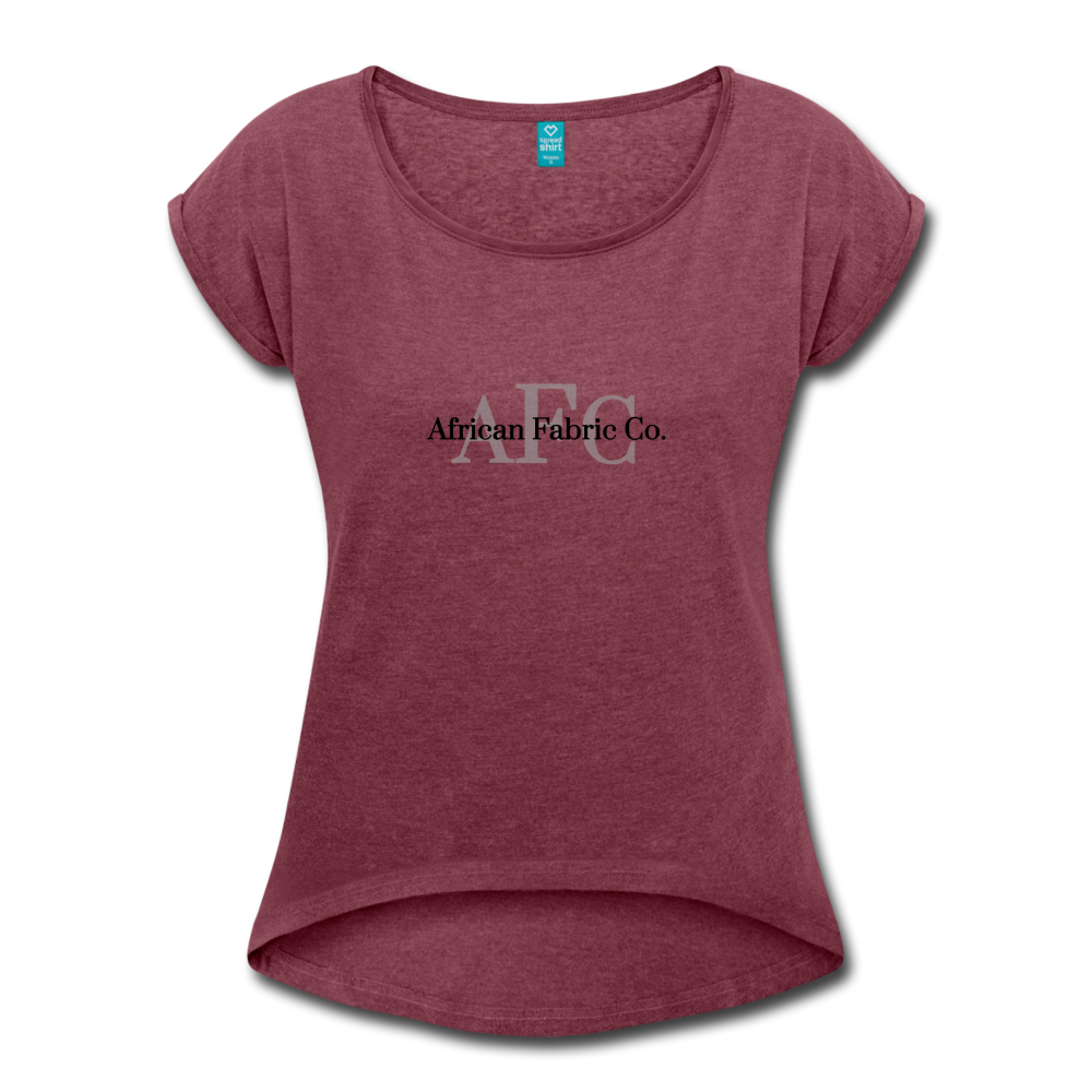African Fabric Co. Women's Roll Cuff T-Shirt - heather burgundy
