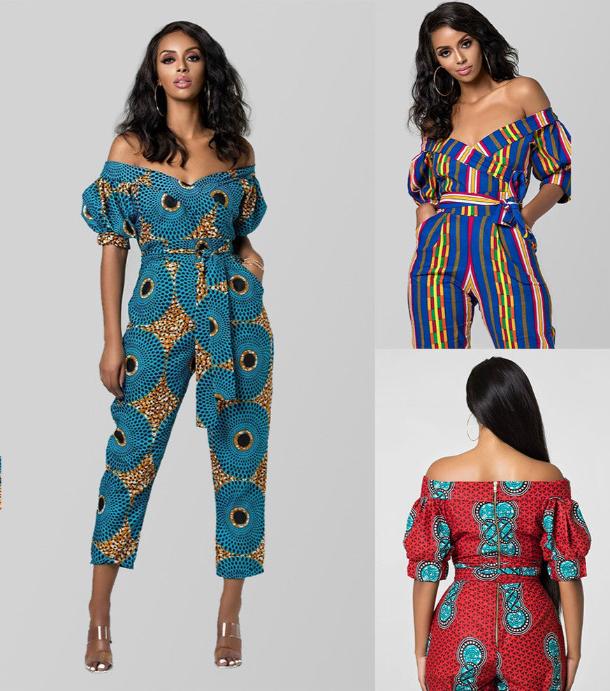 2019 new summer elegent fashion style african women printing plus size long jumpsuit