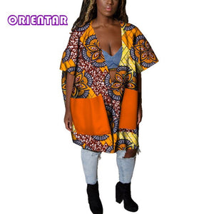 Casual African Clothes for Women African Print Cotton Loose Sexy Deep V Neck Dashiki Gown Women Bazin Riche Africa Blouse WY4803