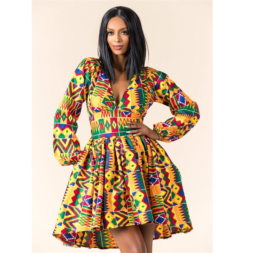 Ladies Clothes African  News Full Sleeve V-neck Dashiki Full Sleeve  Ankara African Dresses for Women Plus Vestidos