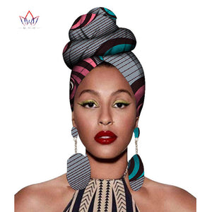 2020 African Headtie Print Headwrap Ankara Wax Fabric 100% Pure Cotton Scarf Kente Scarves And Earrings 2 Pieces Wyb56