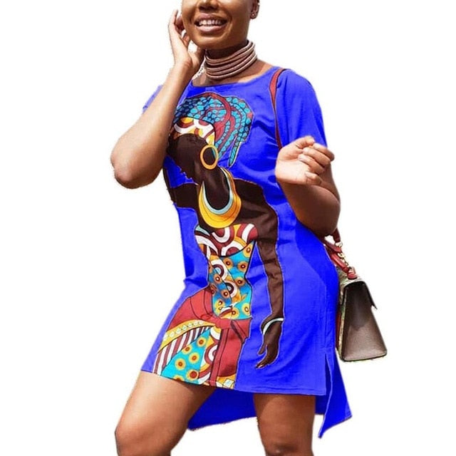 Fashion African Design Dashiki Ladies Dress Asymmetrical Women Summer Bodycon Dresses Casual Vestidos Female Africa Clothing