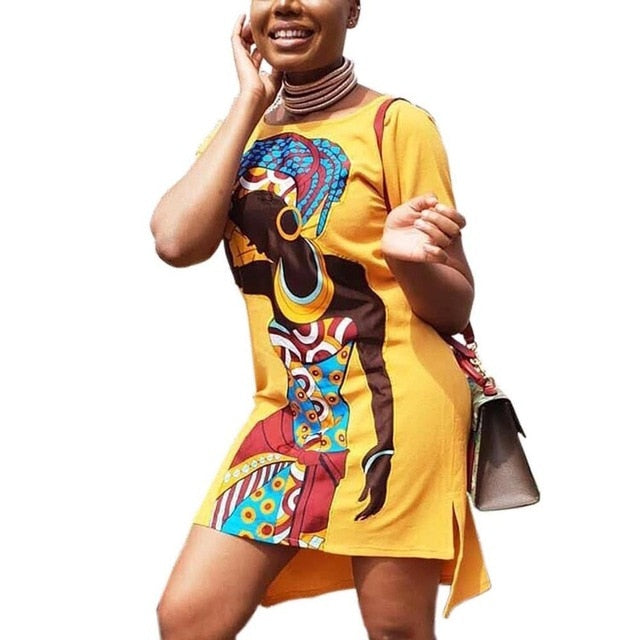 Fashion African Design Dashiki Ladies Dress Asymmetrical Women Summer Bodycon Dresses Casual Vestidos Female Africa Clothing