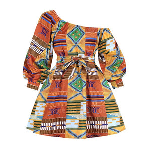 African  Full Sleeve Tilting Shoulder Two Wear Dress