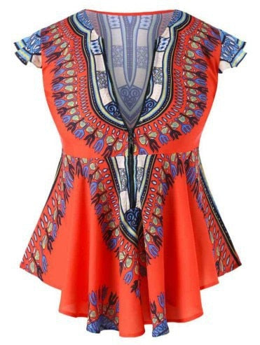 Fashion African Clothes  Top Dashiki Print Sexy Ankara Style Plus Size Summer T-shirts S-2XL Ethnic Short Sleeve Ladies