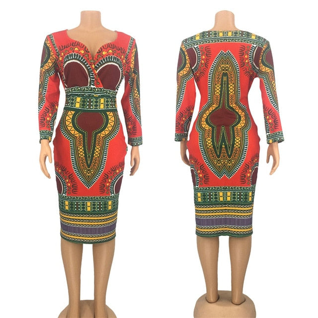 African Dresses for Women Dashiki Print 2020 News Tribal Ethnic Fashion V-neck Ladies Clothes Casual Sexy Dress Robe Party