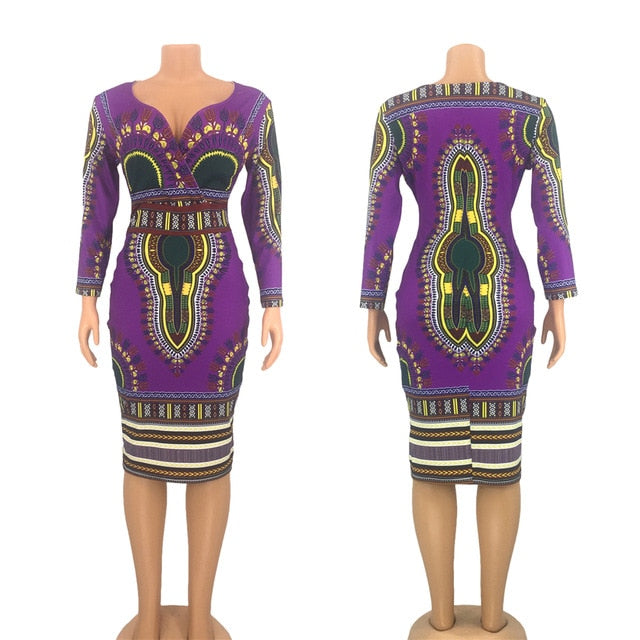 African Dresses for Women Dashiki Print 2020 News Tribal Ethnic Fashion V-neck Ladies Clothes Casual Sexy Dress Robe Party