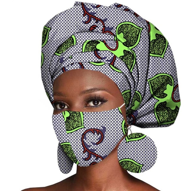 African Headwrap  Scarf Bonnet & Matching Mask