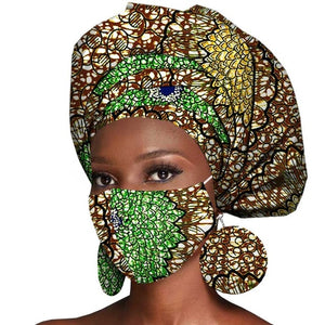 African Headwrap  Scarf Bonnet & Matching Mask