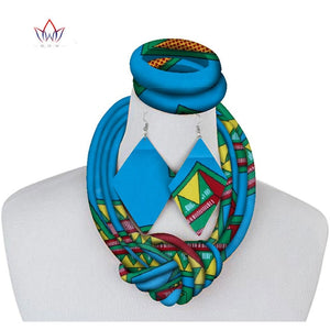 2020 New Trend African Necklace Print Wax Ankara Fabric Set Side Knot Necklace,Bracelet and Earrings 3 Pieces SP083