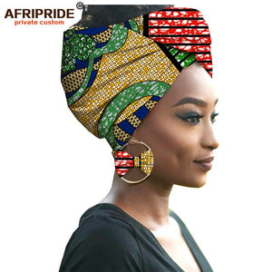 2020 fashion african headwraps+earings 2 piece sets for women bazin riche african head scarf pure cotton A19H002 AFRIPRIDE