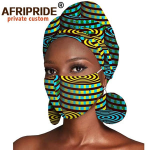 African Headwraps Earrings Print Cotton Headband Bonnet Ankara Wax Fabric Pure Cotton African Headscarf Mask Match Print A20H003