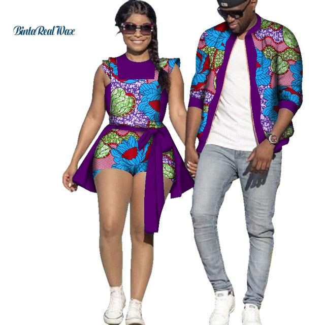 African Print Jacket for Men and Jumpsuit Bodysuit for Women Family Clothing Lover Clothes Men Coat Top Couple Clothing WYQ195