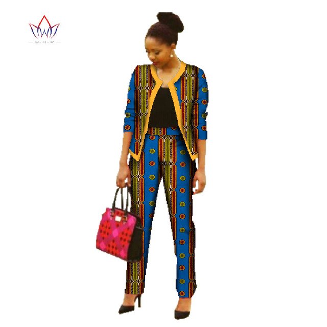 BRW Africa Pant Sets for Women New Spring  Dashiki Crop Top and Pants Africa Clothing Bazin Plus Size African Clothing WY022
