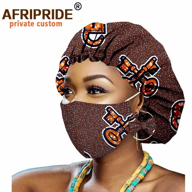 African Bonnets for Women Earrings African Ankara Print Bonnets Night Sleep Hat Turban Wax Batik Cotton Match Print Mask A20H011