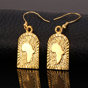 African Jewelry Drop Earrings  Gold Color  Africa Map Earrings For Women