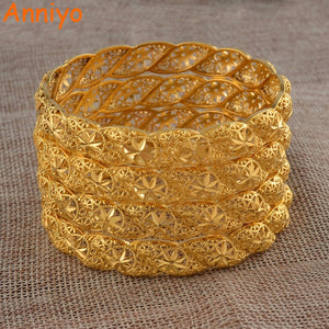 Anniyo 4Pieces/Lot, Ethiopian Gold Color Wedding Bangle for Women Dubai Bride Bracelet African Jewelry Middle East Items #088206
