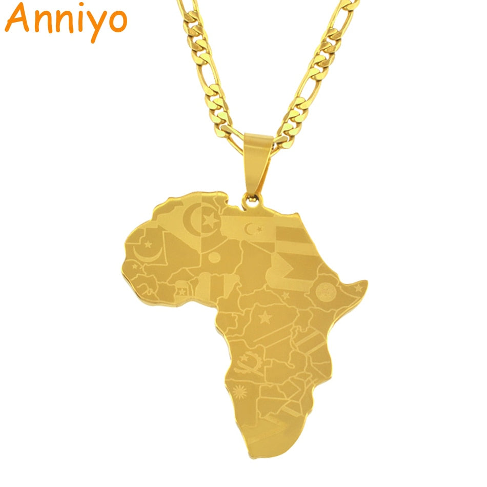 Map of Africa With Country Flags Map Pendant Necklaces for Men/Women