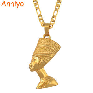 Anniyo Egyptian Queen Nefertiti Pendant Necklaces for Women Men Jewelry Gold Color Wholesale Jewellery African Gift #163506