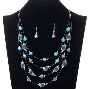 Vintage Colors African Beads Jewelry Set For Women Ceramic Square Beads Crystal Steel Wire Choker Necklace +Drop Earring Sets