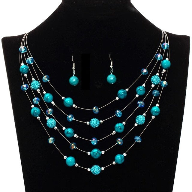 African Beads Wedding Jewelry Sets For Women Multi-layers Crystal Beads Statement Collier Earrings Sets Femme Bijoux