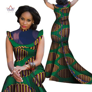 Print Splice Stand Neck Mermaid African Dashiki  Dress